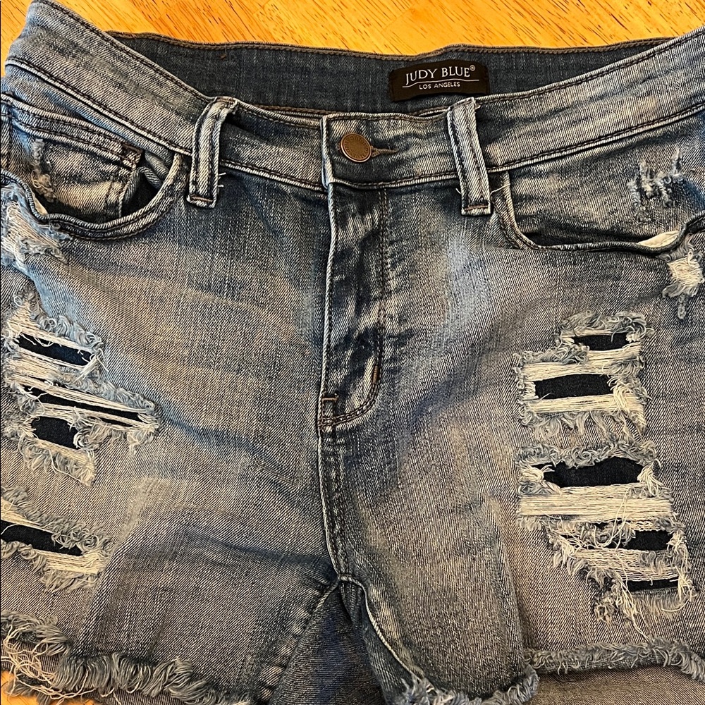 Judy Blue Women's Ripped Jean Shorts - Dark Blue